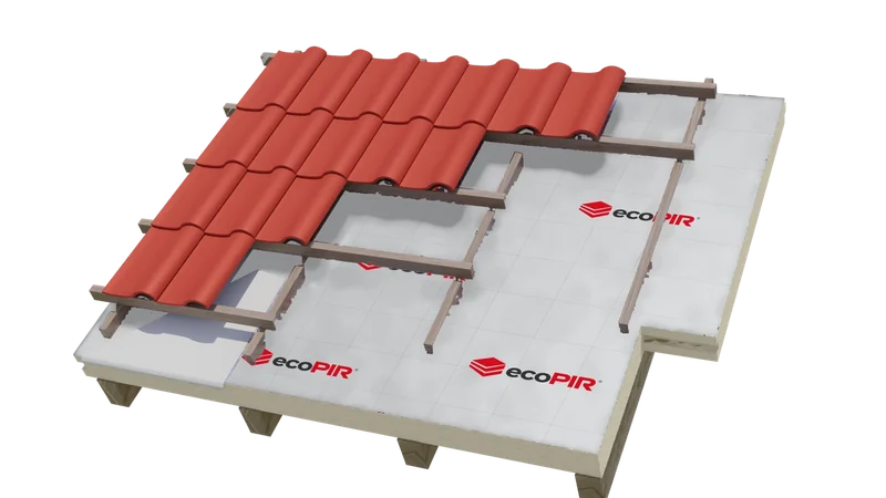 ecoPIR pitched roof insulation construction detail.